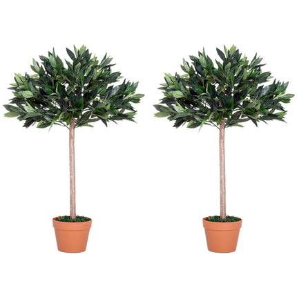 Set of 2 Artificial Laurel Trees with Orange Pots - Green and Orange