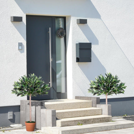 Set of 2 Artificial Laurel Trees with Orange Pots - Green and Orange