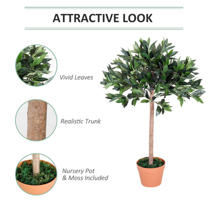 Set of 2 Artificial Laurel Trees with Orange Pots - Green and Orange