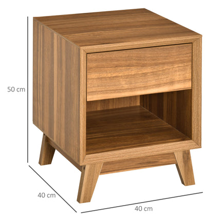 Set of 2 Modern Walnut Brown Bedside Tables with Drawer and Shelf - Walnut Brown