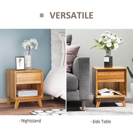 Set of 2 Modern Walnut Brown Bedside Tables with Drawer and Shelf - Walnut Brown