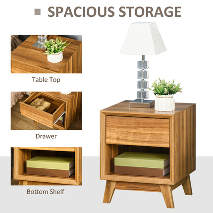 Set of 2 Modern Walnut Brown Bedside Tables with Drawer and Shelf - Walnut Brown