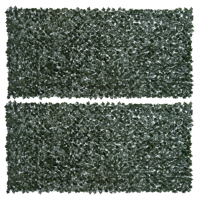 Set of 2 Artificial Leaf Hedge Screens 300x150cm UV-Stabilised - Dark Green