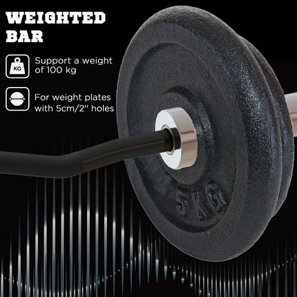 Olympic 120cm EZ Curl Bar & 200kg Barbell Jack Set for 5cm Plates - Black