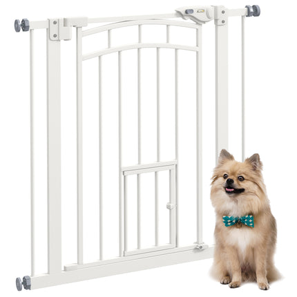 Pressure Fit Dog and Cat Stair Gate with Auto Close & Double Lock, 74-80cm Opening - White