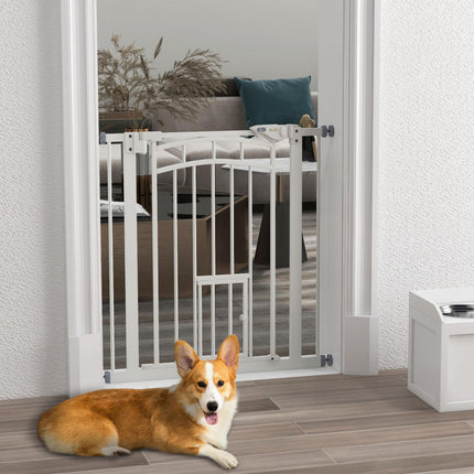 Pressure Fit Dog and Cat Stair Gate with Auto Close & Double Lock, 74-80cm Opening - White
