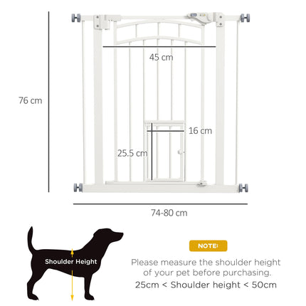 Pressure Fit Dog and Cat Stair Gate with Auto Close & Double Lock, 74-80cm Opening - White