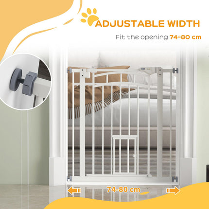 Pressure Fit Dog and Cat Stair Gate with Auto Close & Double Lock, 74-80cm Opening - White