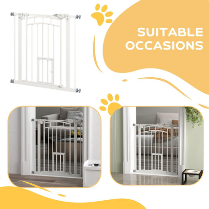 Pressure Fit Dog and Cat Stair Gate with Auto Close & Double Lock, 74-80cm Opening - White