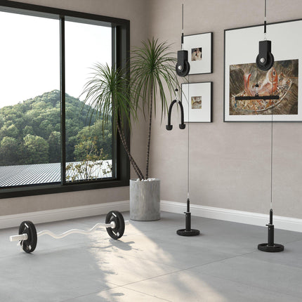 Cable Machine Pulley System with 2x5kg Olympic Weight Plates and Lat Pull Down - Black
