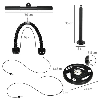 Cable Machine Pulley System with 2x5kg Olympic Weight Plates and Lat Pull Down - Black