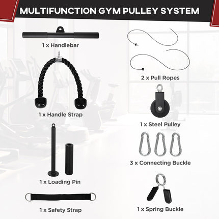 Cable Machine Pulley System with 2x5kg Olympic Weight Plates and Lat Pull Down - Black