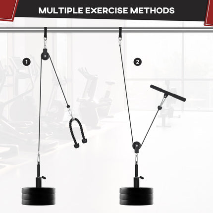Cable Machine Pulley System with 2x5kg Olympic Weight Plates and Lat Pull Down - Black