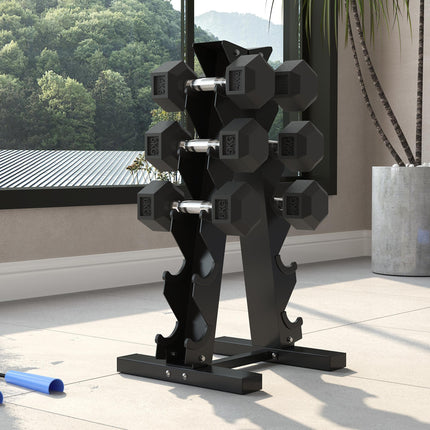 5-Tier Dumbbell Rack with 6 Hexagonal Rubber Dumbbells (2x4kg, 2x5kg, 2x6kg), Dumbbell Storage Stand Holder with Weights Sets for Home Gym Fitness, Black