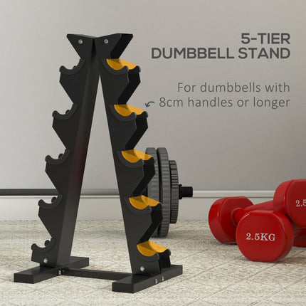 5-Tier Dumbbell Rack with 6 Hexagonal Rubber Dumbbells (2x4kg, 2x5kg, 2x6kg), Dumbbell Storage Stand Holder with Weights Sets for Home Gym Fitness, Black