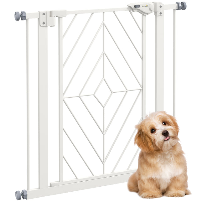 Pressure Fit Stair and Dog Gate with Auto Close & Double Lock, Fits 74-80cm Openings - White