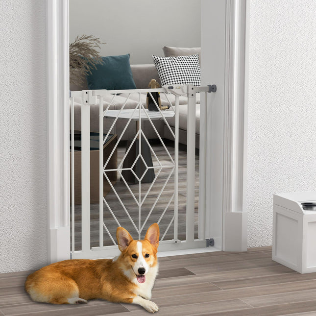 Pressure Fit Stair and Dog Gate with Auto Close & Double Lock, Fits 74-80cm Openings - White