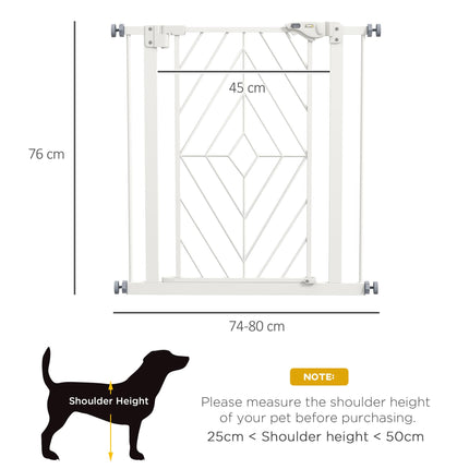 Pressure Fit Stair and Dog Gate with Auto Close & Double Lock, Fits 74-80cm Openings - White