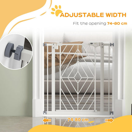 Pressure Fit Stair and Dog Gate with Auto Close & Double Lock, Fits 74-80cm Openings - White