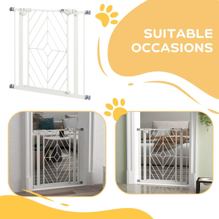 Pressure Fit Stair and Dog Gate with Auto Close & Double Lock, Fits 74-80cm Openings - White