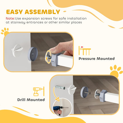 Pressure Fit Stair and Dog Gate with Auto Close & Double Lock, Fits 74-80cm Openings - White