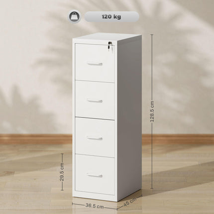 Four-Drawer Modern Steel Filing Cabinet - White