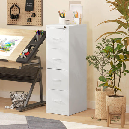 Four-Drawer Modern Steel Filing Cabinet - White