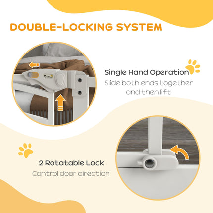 Pressure Fit Stair Dog Gate with Small Cat Door, Automatic Closing & Double Lock for 74-100cm Openings - White
