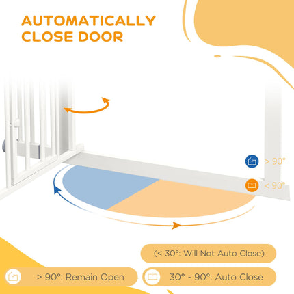 Pressure Fit Stair Dog Gate with Small Cat Door, Automatic Closing & Double Lock for 74-100cm Openings - White