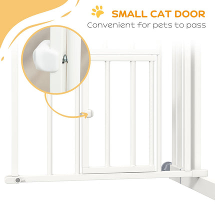 Pressure Fit Stair Dog Gate with Small Cat Door, Automatic Closing & Double Lock for 74-100cm Openings - White