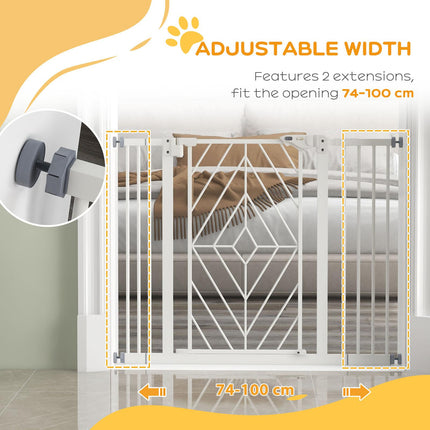 Pressure Fit Stair Dog Gate with Auto Close & Double Lock for 74-100cm Openings - White