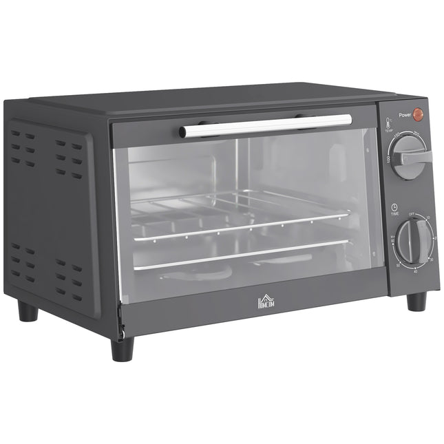 9L Mini Electric Oven with Adjustable Temperature & Dishwasher Safe Tray - Grey