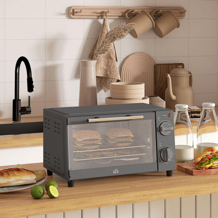 9L Mini Electric Oven with Adjustable Temperature & Dishwasher Safe Tray - Grey