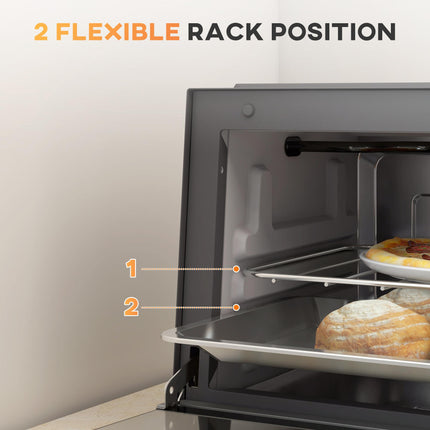 9L Mini Electric Oven with Adjustable Temperature & Dishwasher Safe Tray - Grey