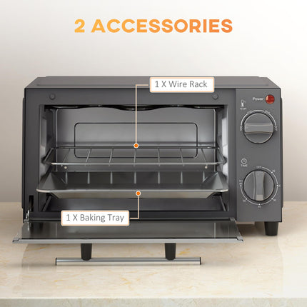 9L Mini Electric Oven with Adjustable Temperature & Dishwasher Safe Tray - Grey