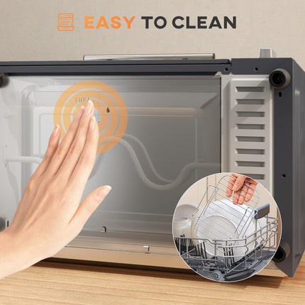 9L Mini Electric Oven with Adjustable Temperature & Dishwasher Safe Tray - Grey