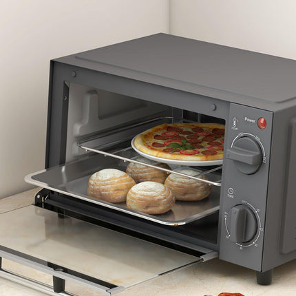 9L Mini Electric Oven with Adjustable Temperature & Dishwasher Safe Tray - Grey