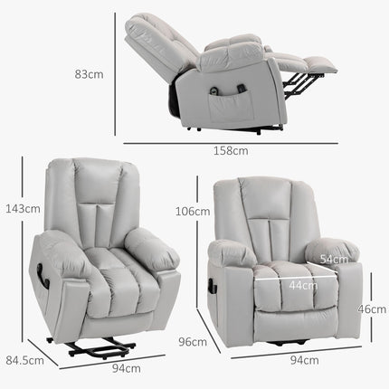 Leathaire Eight Massage Point Armchair, with Reclining Back - Light Grey