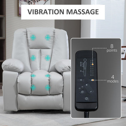 Leathaire Eight Massage Point Armchair, with Reclining Back - Light Grey