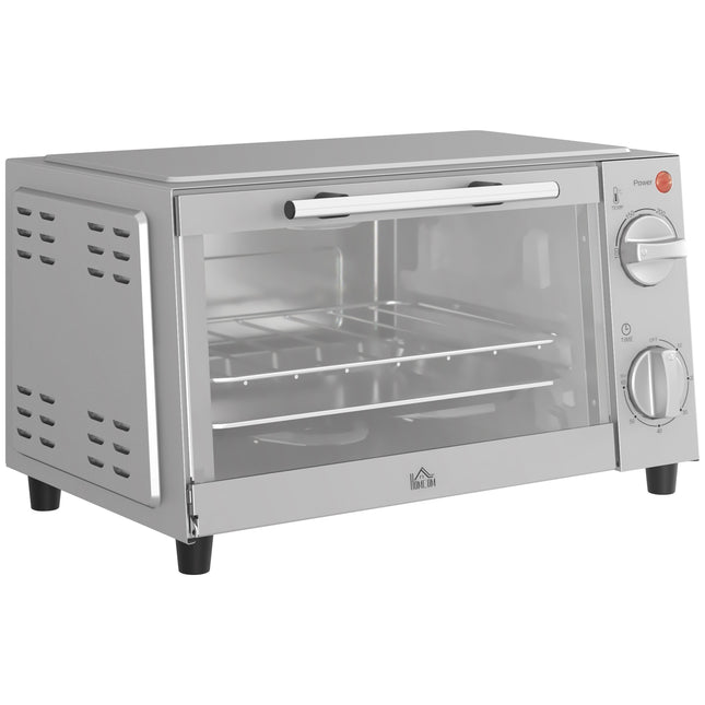 9L Mini Electric Countertop Oven With Adjustable Temperature - Silver