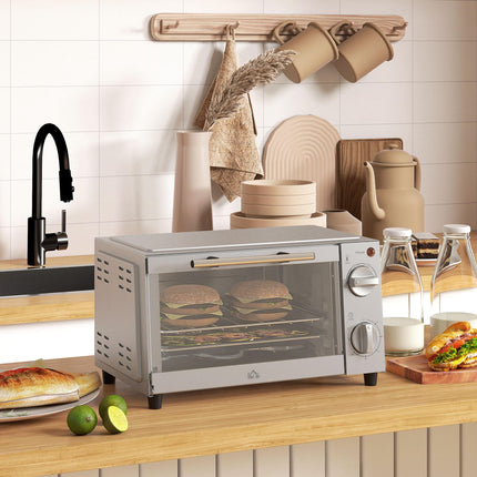 9L Mini Electric Countertop Oven With Adjustable Temperature - Silver