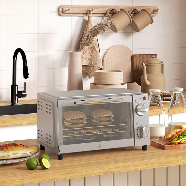 9L Mini Electric Countertop Oven With Adjustable Temperature - Silver