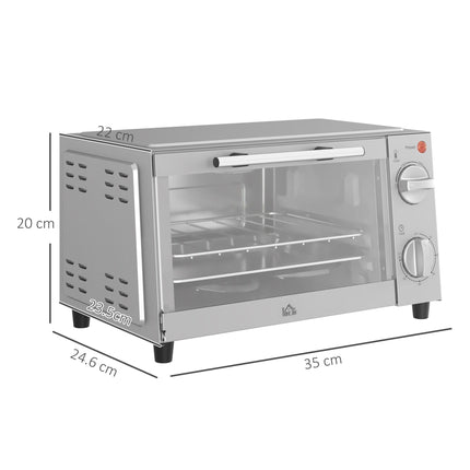9L Mini Electric Countertop Oven With Adjustable Temperature - Silver