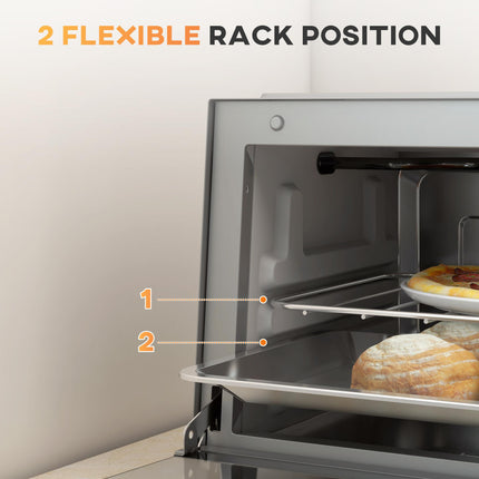 9L Mini Electric Countertop Oven With Adjustable Temperature - Silver