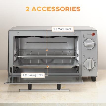 9L Mini Electric Countertop Oven With Adjustable Temperature - Silver