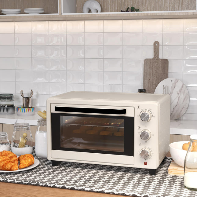 21 Litre Countertop Mini Oven with Adjustable Temperature - Cream