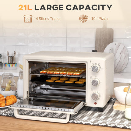 21 Litre Countertop Mini Oven with Adjustable Temperature - Cream