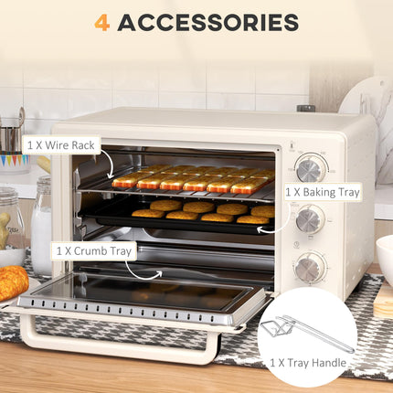 21 Litre Countertop Mini Oven with Adjustable Temperature - Cream