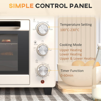 21 Litre Countertop Mini Oven with Adjustable Temperature - Cream
