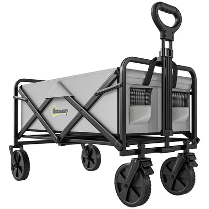 Folding Cargo Wagon Trolley with Telescopic Handle and Multi-Terrain Wheels - Dark Grey